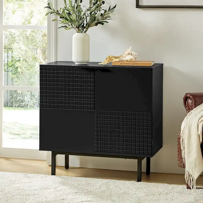 Modern 30-Inch Tall 2-Door Accent Storage Cabinet with Adjustable Metal Legs