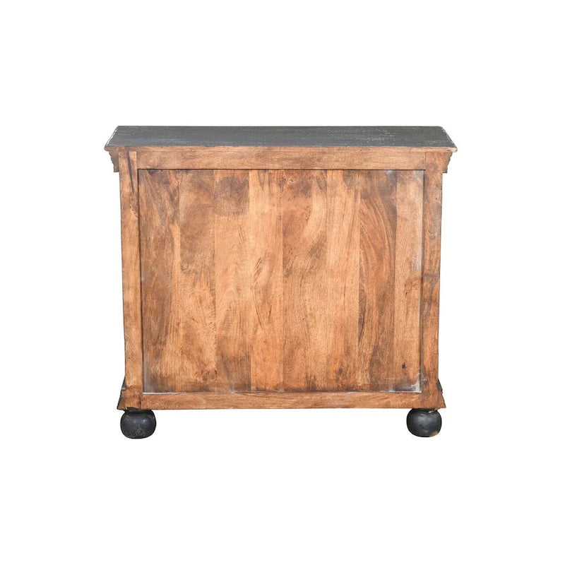 Black Hand Carved 2-Door Accent Cabinet with Mandala Design