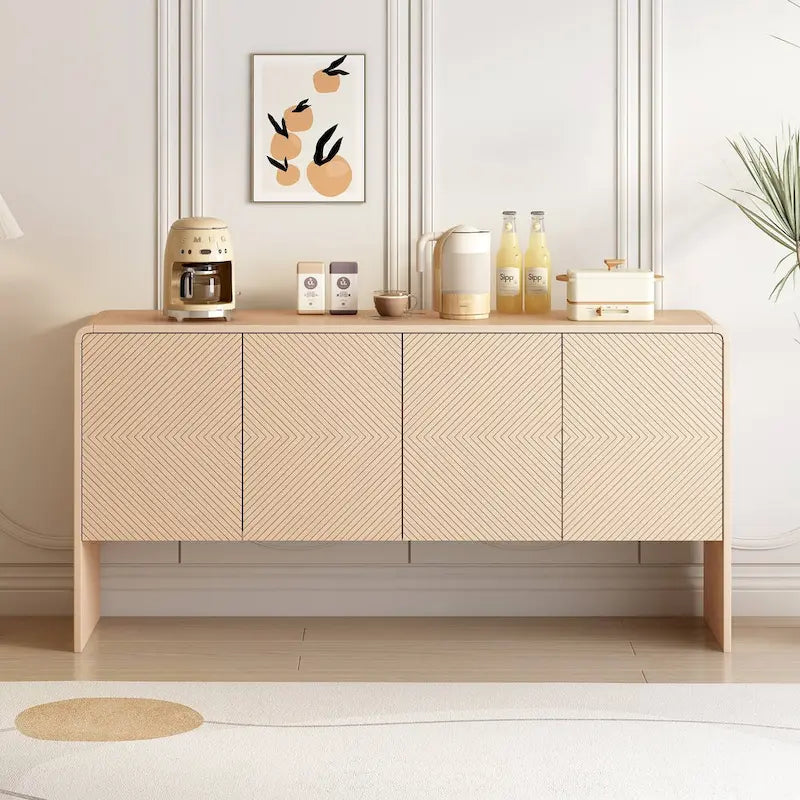 60 Large Storage Cabinet Minimalist Space with 4 Doors Buffet Sideboard