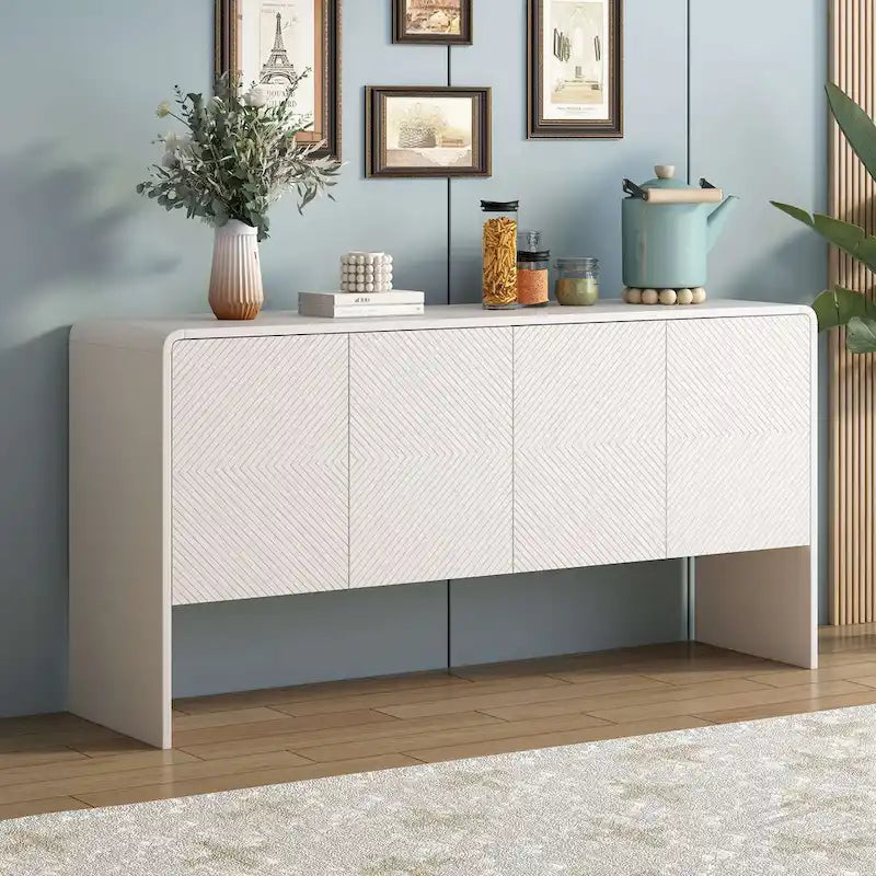 60 Large Storage Cabinet Minimalist Space with 4 Doors Buffet Sideboard
