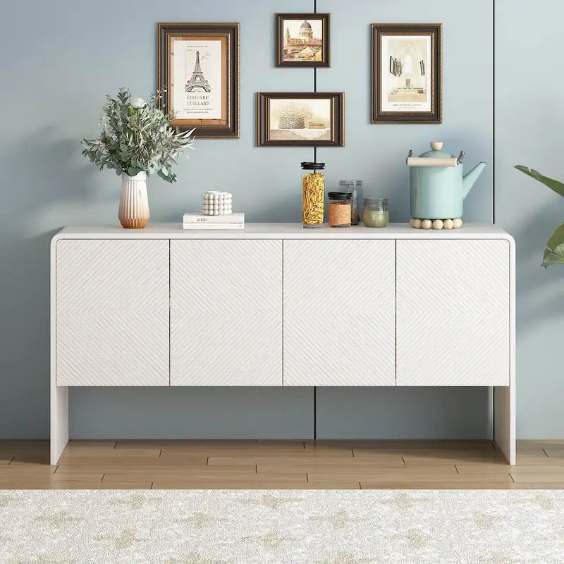 60 Large Storage Cabinet Minimalist Space with 4 Doors Buffet Sideboard