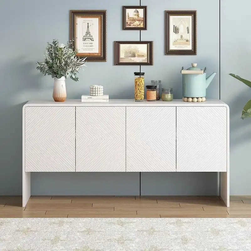 60 Large Storage Cabinet Minimalist Space with 4 Doors Buffet Sideboard