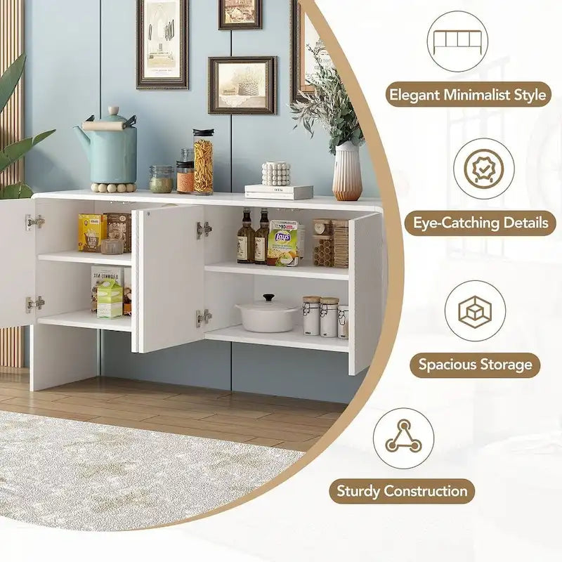 60 Large Storage Cabinet Minimalist Space with 4 Doors Buffet Sideboard