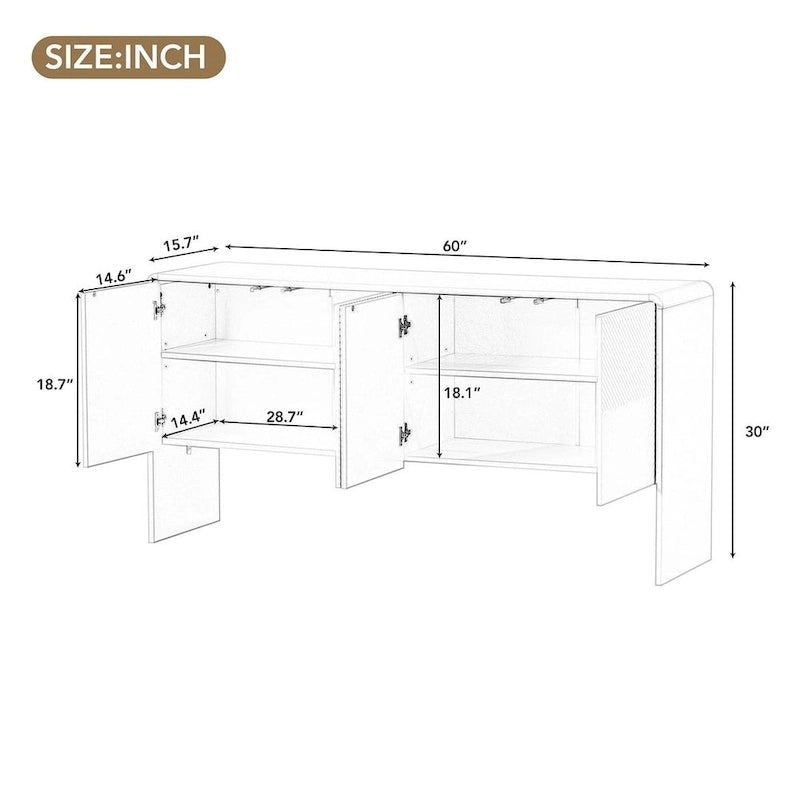 60 Large Storage Cabinet Minimalist Space with 4 Doors Buffet Sideboard