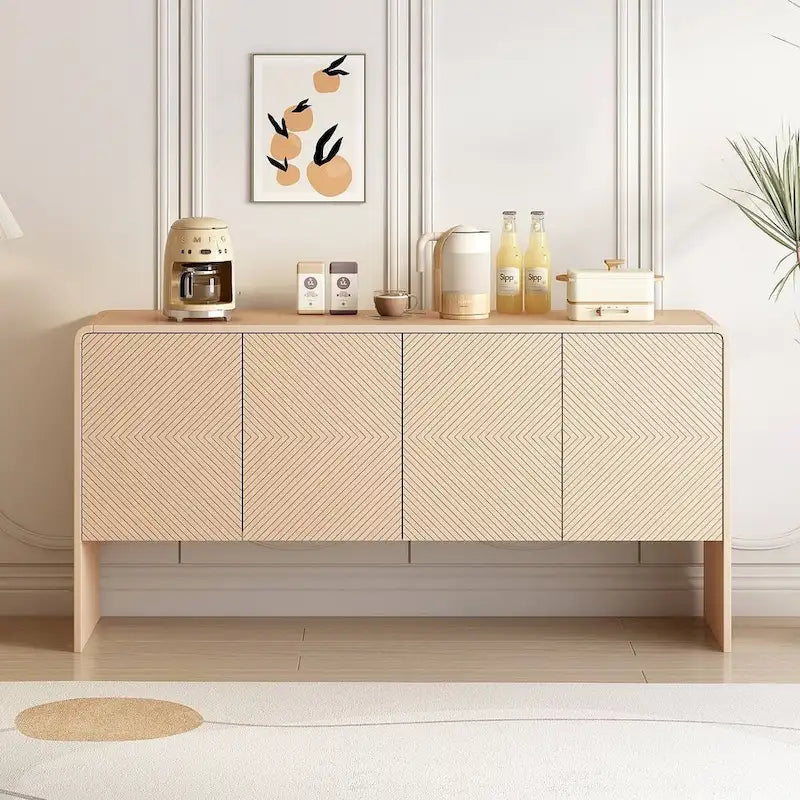 60 Large Storage Cabinet Minimalist Space with 4 Doors Buffet Sideboard