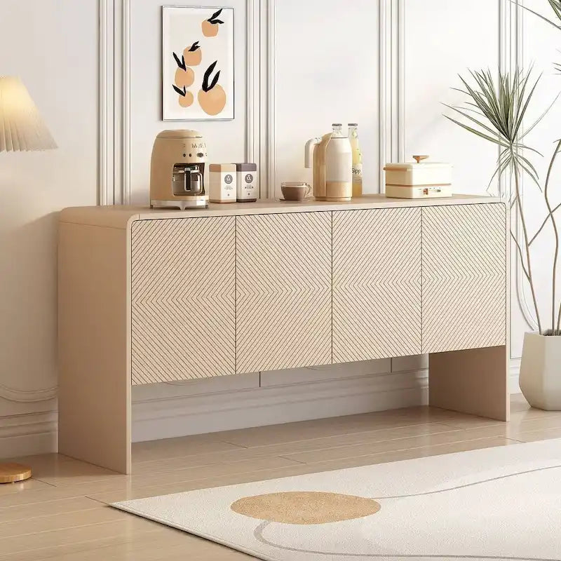 60 Large Storage Cabinet Minimalist Space with 4 Doors Buffet Sideboard
