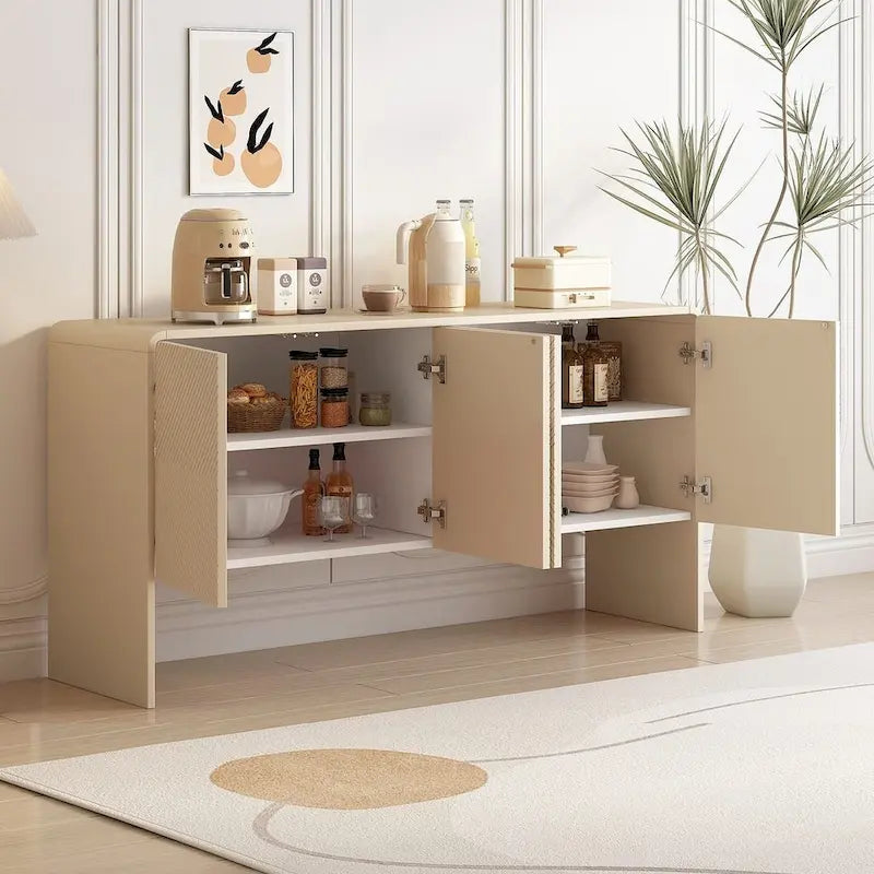 60 Large Storage Cabinet Minimalist Space with 4 Doors Buffet Sideboard