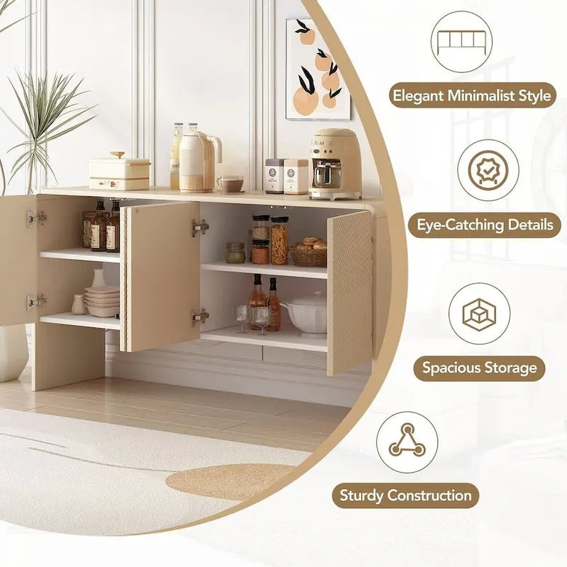 60 Large Storage Cabinet Minimalist Space with 4 Doors Buffet Sideboard