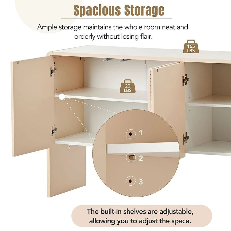 60 Large Storage Cabinet Minimalist Space with 4 Doors Buffet Sideboard
