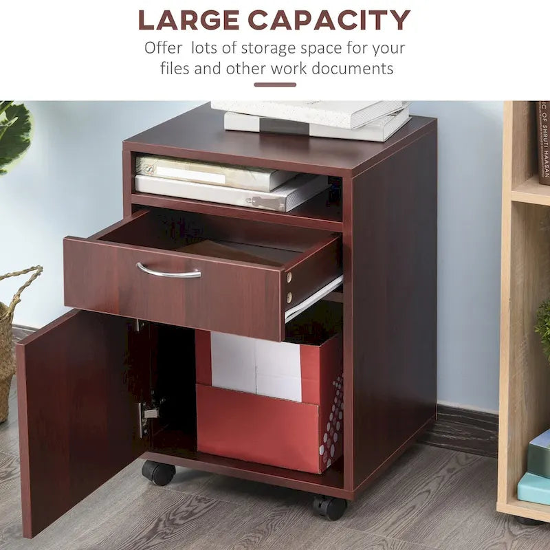 Modern Mobile Storage Cabinet with 1 Drawer and 1 Cabinet, Printer Stand with Castors