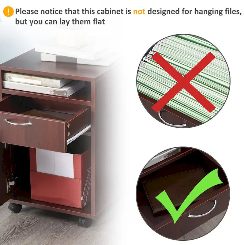 Modern Mobile Storage Cabinet with 1 Drawer and 1 Cabinet, Printer Stand with Castors