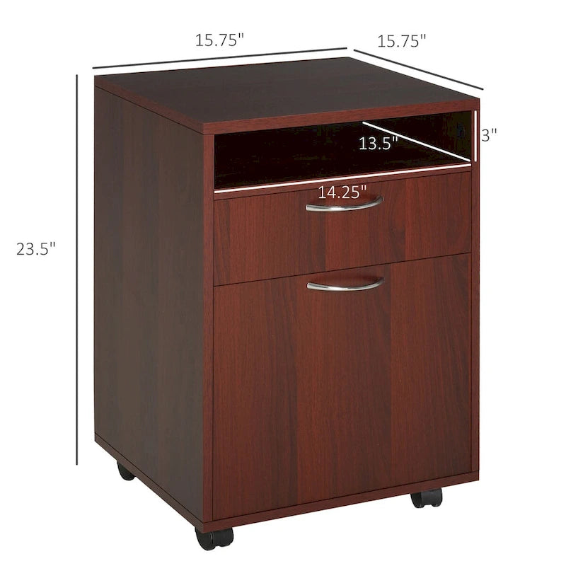 Modern Mobile Storage Cabinet with 1 Drawer and 1 Cabinet, Printer Stand with Castors