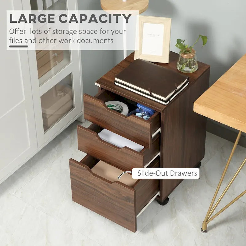 3-Drawer Office Storage Cabinet Under Desk with Locking Wheels