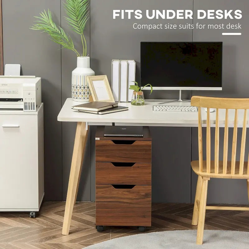 3-Drawer Office Storage Cabinet Under Desk with Locking Wheels