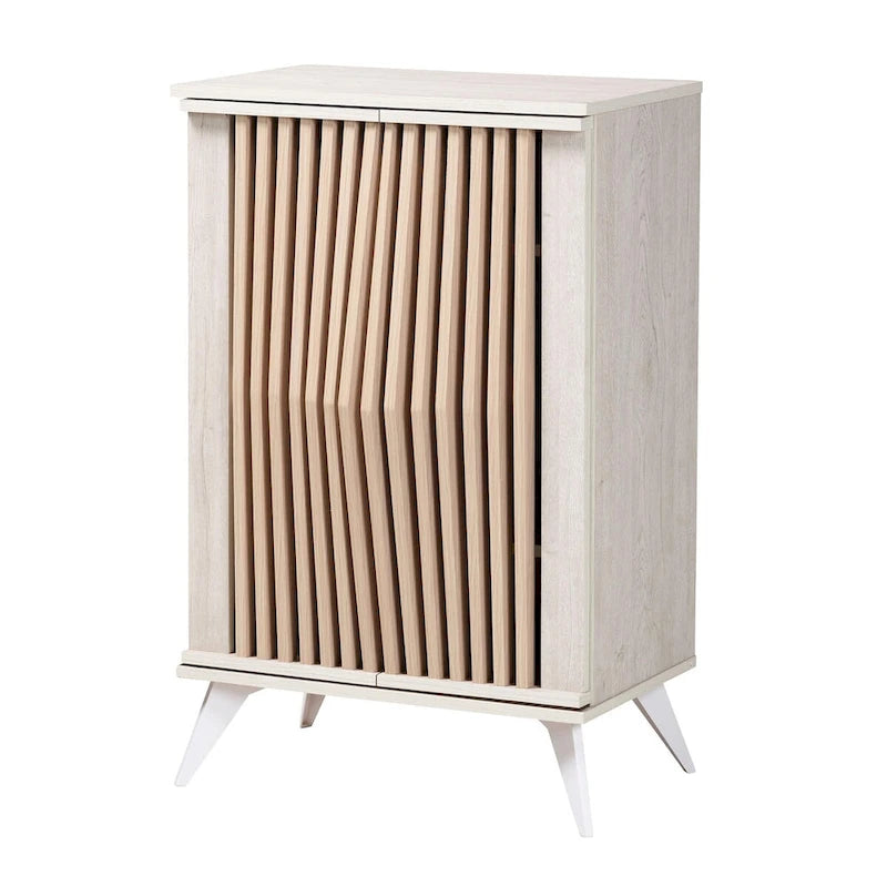 Mid-Century Modern Transitional Light Grey and Brown Wood 2-Door Storage Cabinet