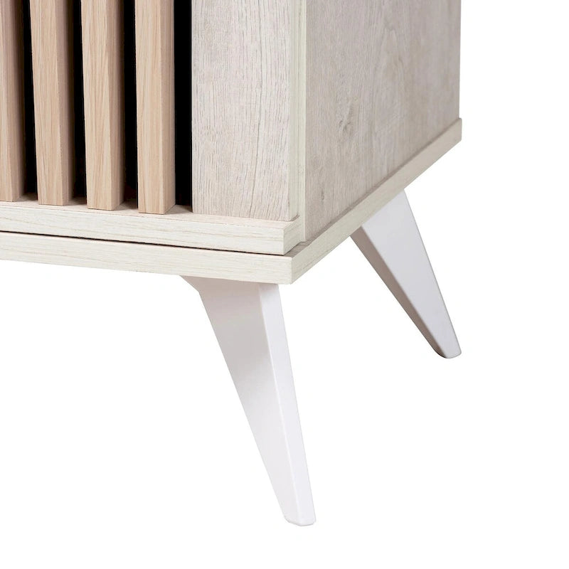 Mid-Century Modern Transitional Light Grey and Brown Wood 2-Door Storage Cabinet