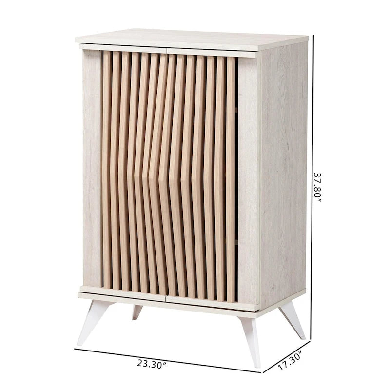 Mid-Century Modern Transitional Light Grey and Brown Wood 2-Door Storage Cabinet