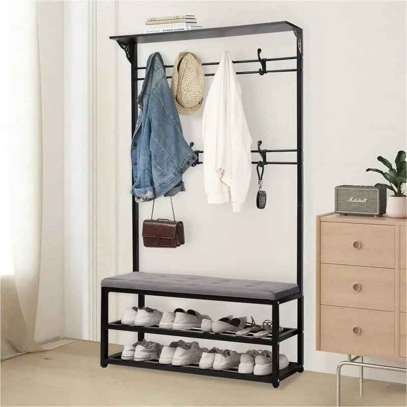 Hall Tree with Bench, Shoe Storage and Coat Hooks