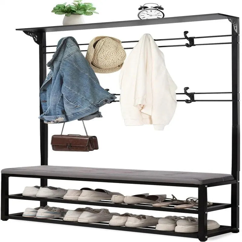 Hall Tree with Bench, Shoe Storage and Coat Hooks