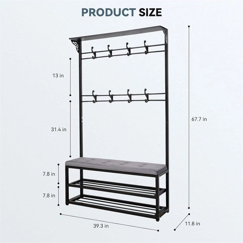 Hall Tree with Bench, Shoe Storage and Coat Hooks