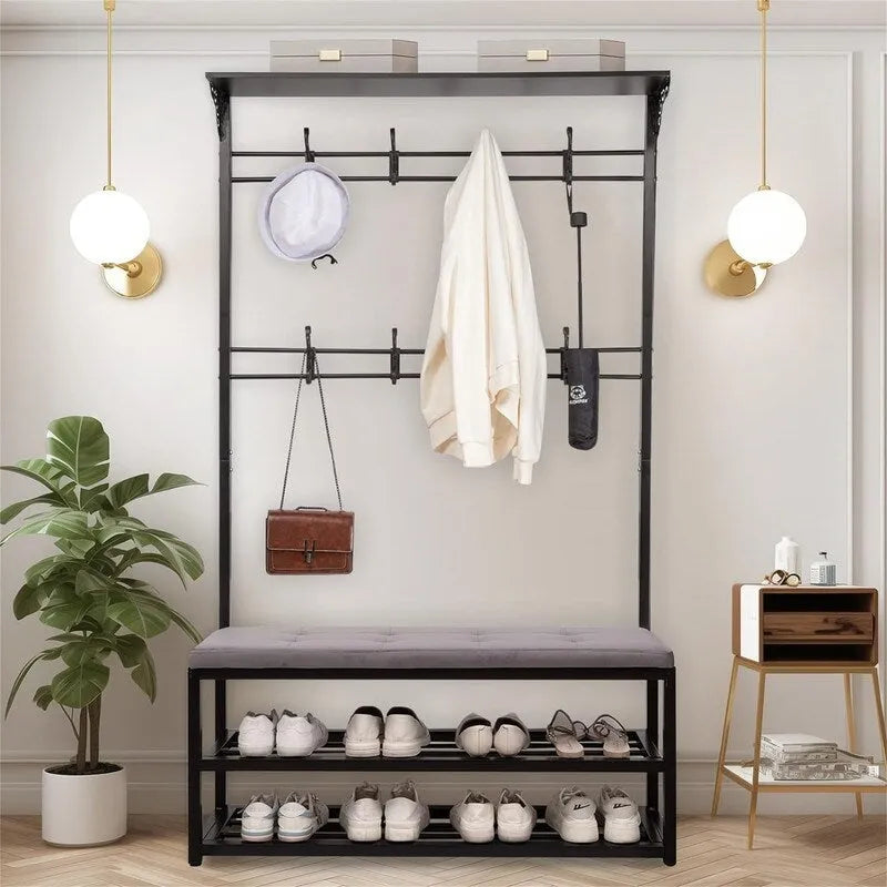 Hall Tree with Bench, Shoe Storage and Coat Hooks
