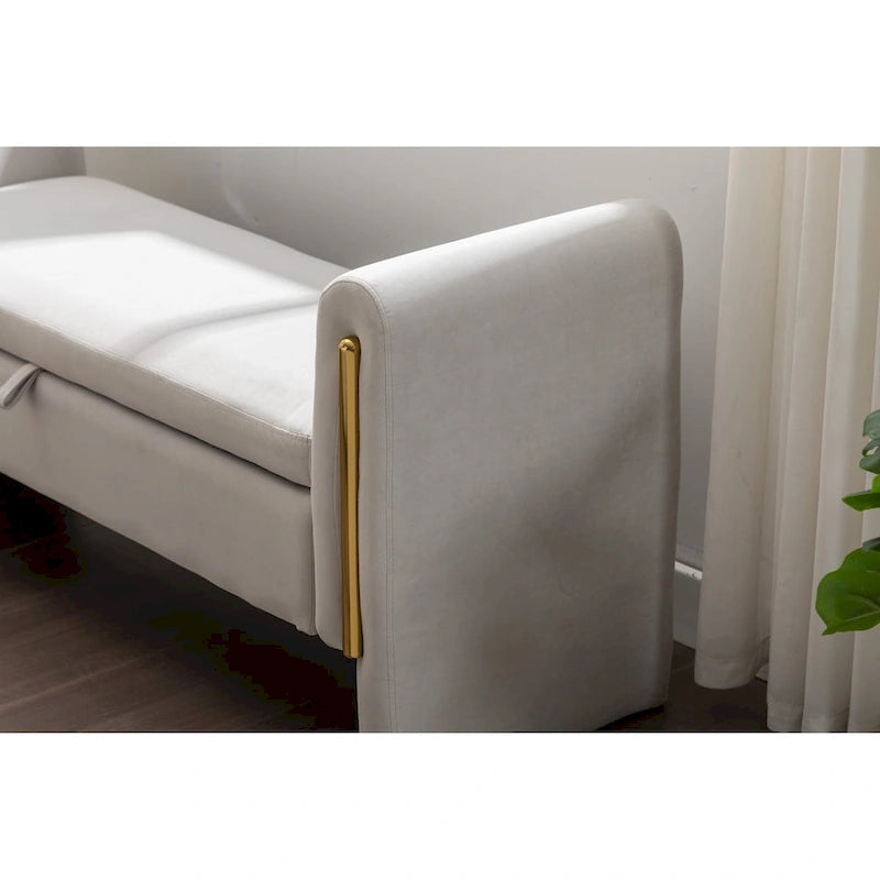 Velvet Storage Bench With Gold Metal Trim for Bedroom and Living Room
