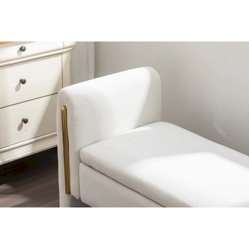 Velvet Storage Bench With Gold Metal Trim for Bedroom and Living Room