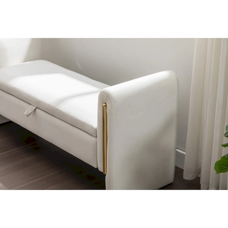 Velvet Storage Bench With Gold Metal Trim for Bedroom and Living Room