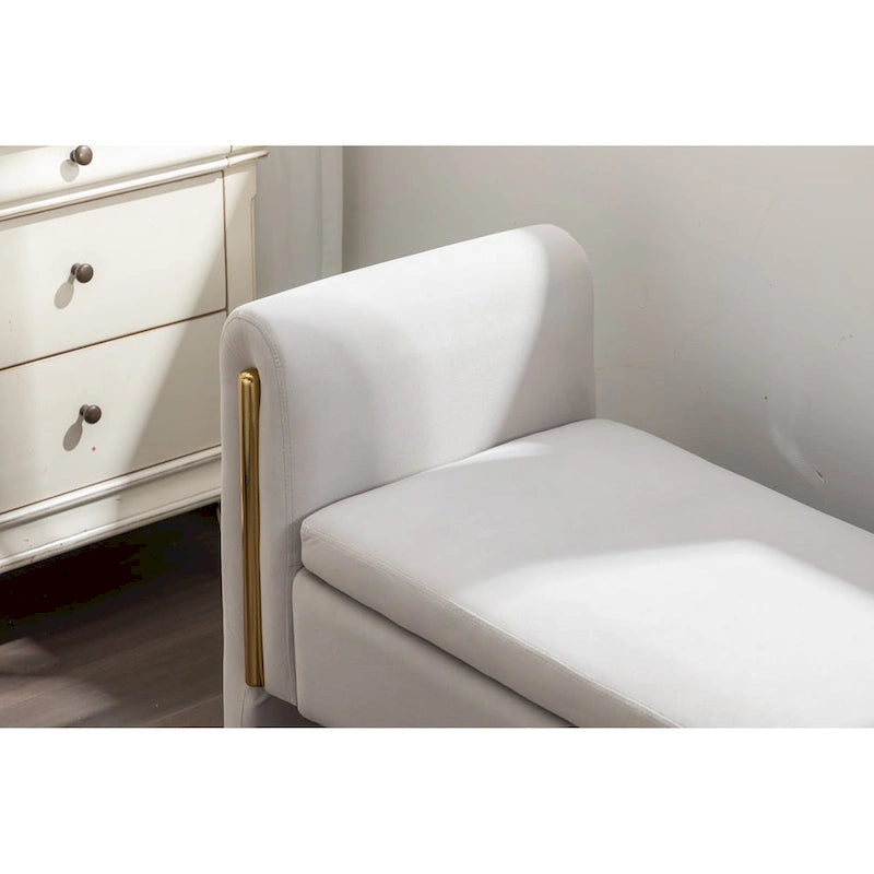 Velvet Storage Bench With Gold Metal Trim for Bedroom and Living Room