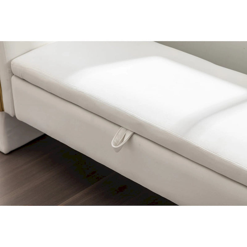 Velvet Storage Bench With Gold Metal Trim for Bedroom and Living Room
