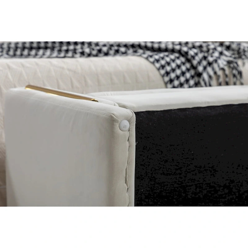 Velvet Storage Bench With Gold Metal Trim for Bedroom and Living Room