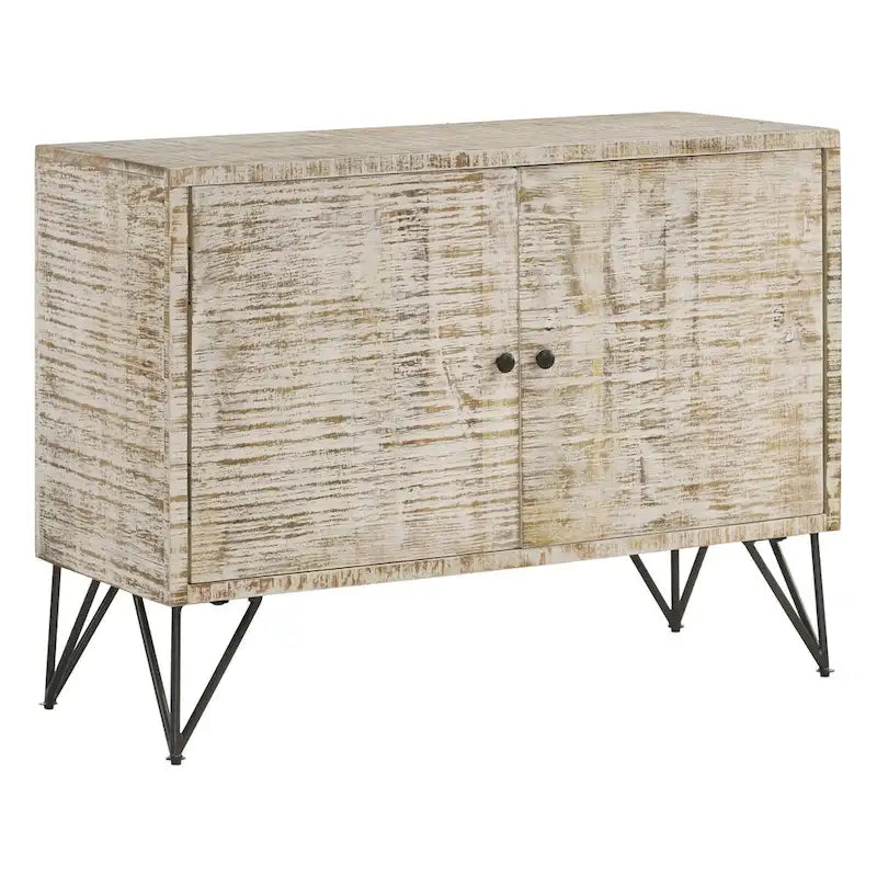 White Washed Adjustable Shelf Accent Cabinet with Hairpin Legs