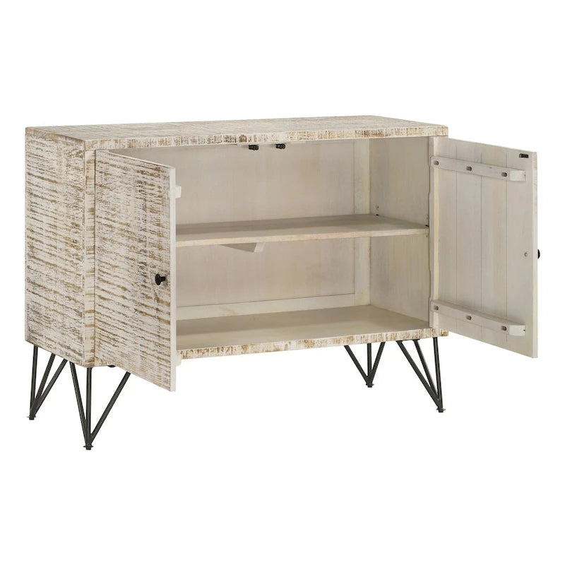 White Washed Adjustable Shelf Accent Cabinet with Hairpin Legs