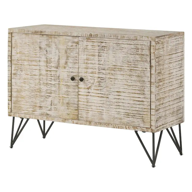 White Washed Adjustable Shelf Accent Cabinet with Hairpin Legs