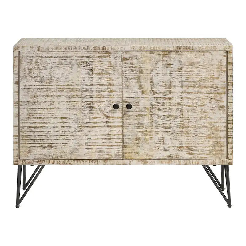 White Washed Adjustable Shelf Accent Cabinet with Hairpin Legs