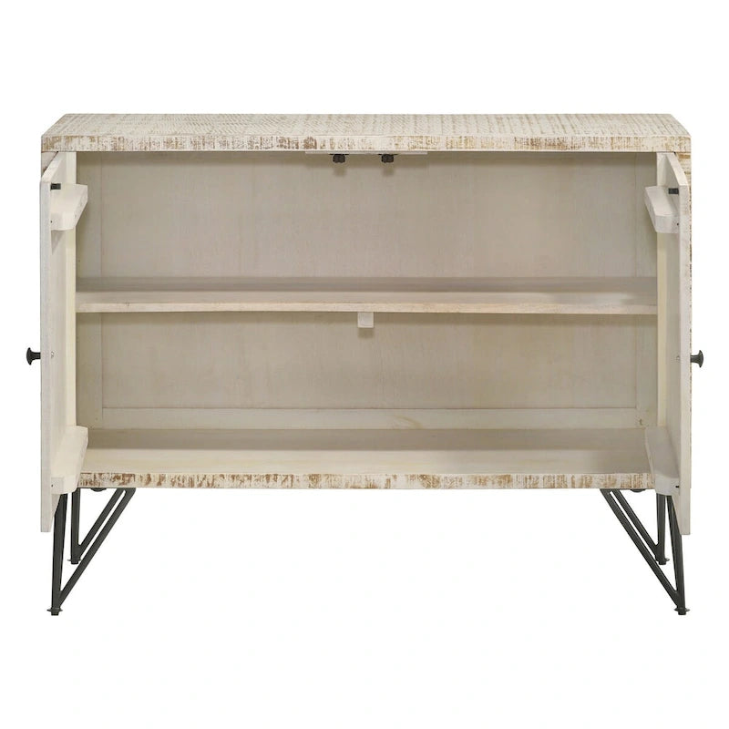 White Washed Adjustable Shelf Accent Cabinet with Hairpin Legs