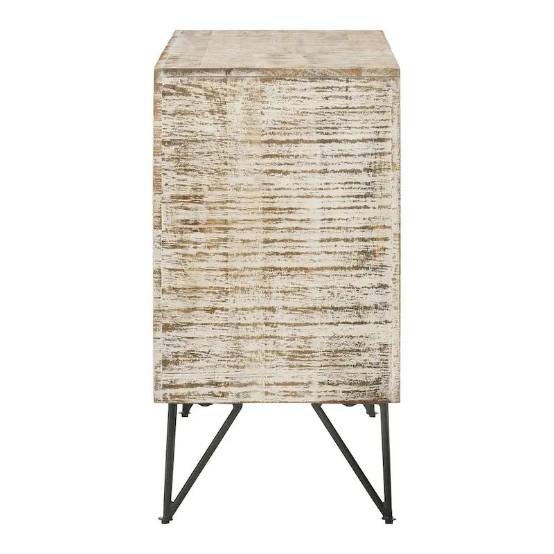 White Washed Adjustable Shelf Accent Cabinet with Hairpin Legs