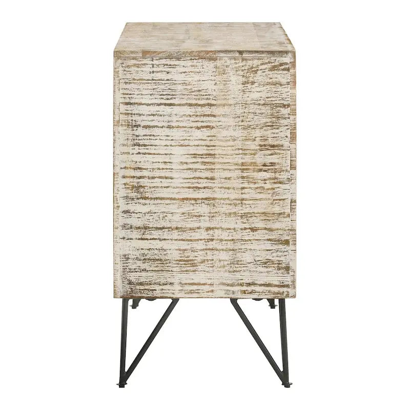 White Washed Adjustable Shelf Accent Cabinet with Hairpin Legs