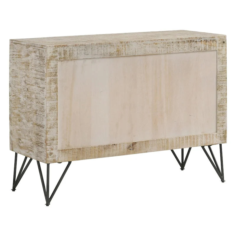White Washed Adjustable Shelf Accent Cabinet with Hairpin Legs