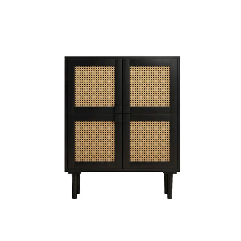 4-Door Rattan Mesh Storage Cabinet with 8 Shelves Modern Style
