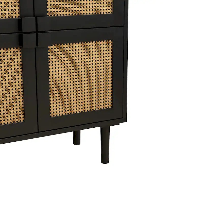 4-Door Rattan Mesh Storage Cabinet with 8 Shelves Modern Style