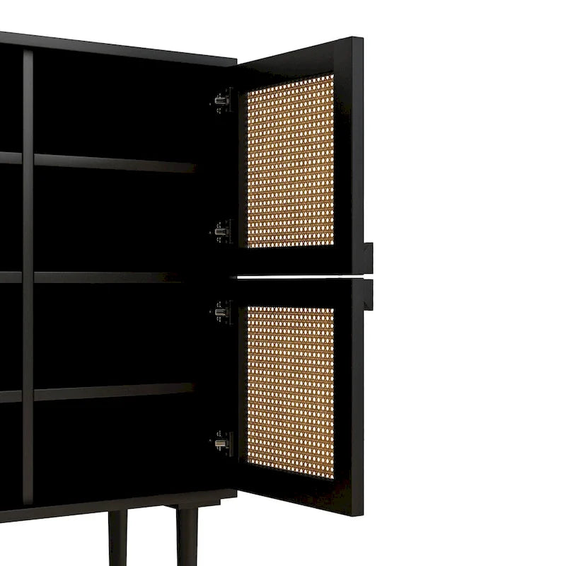 4-Door Rattan Mesh Storage Cabinet with 8 Shelves Modern Style