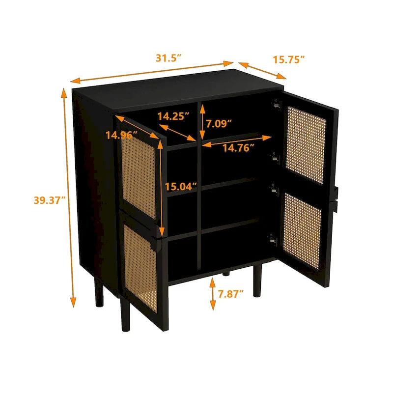 4-Door Rattan Mesh Storage Cabinet with 8 Shelves Modern Style