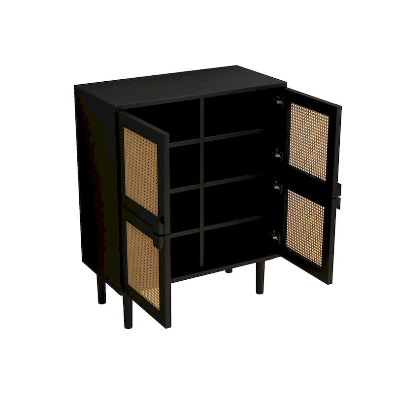 4-Door Rattan Mesh Storage Cabinet with 8 Shelves Modern Style