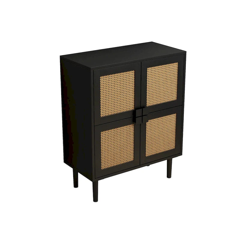 4-Door Rattan Mesh Storage Cabinet with 8 Shelves Modern Style