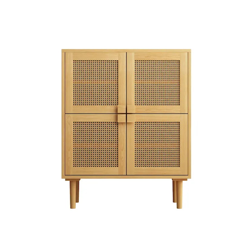4-Door Rattan Mesh Storage Cabinet with 8 Shelves Modern Style