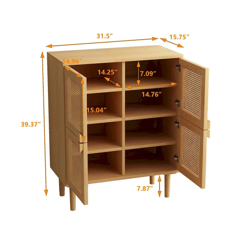 4-Door Rattan Mesh Storage Cabinet with 8 Shelves Modern Style