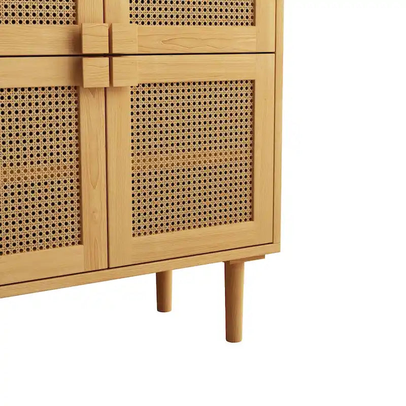 4-Door Rattan Mesh Storage Cabinet with 8 Shelves Modern Style