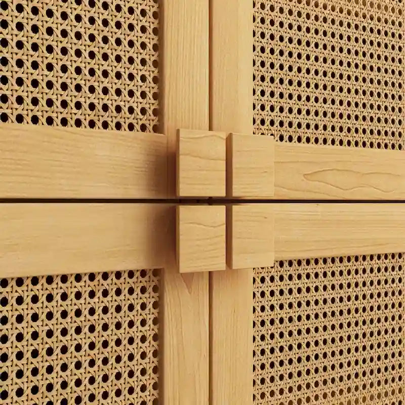 4-Door Rattan Mesh Storage Cabinet with 8 Shelves Modern Style