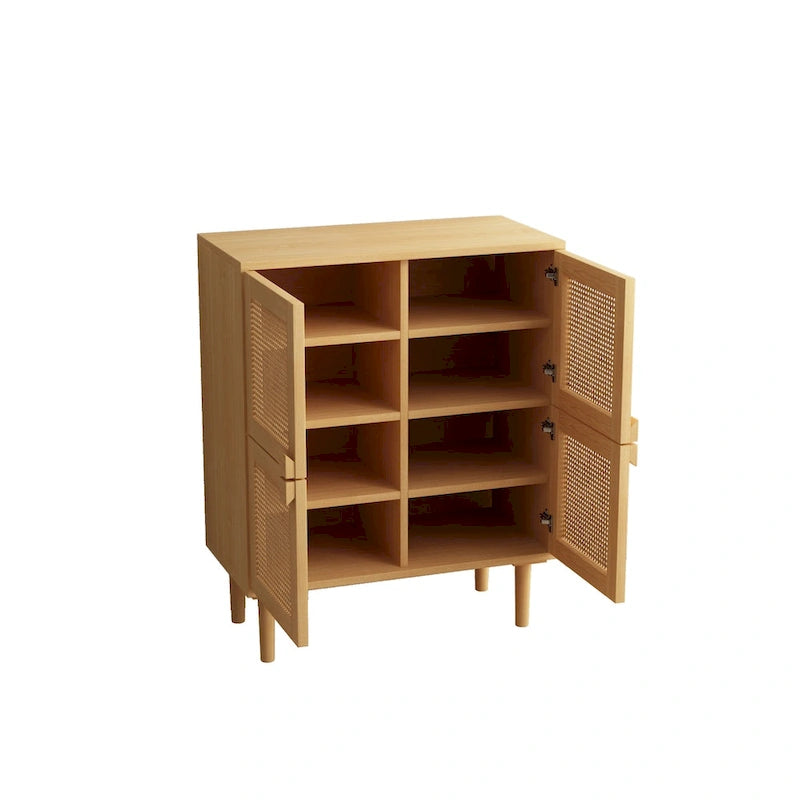 4-Door Rattan Mesh Storage Cabinet with 8 Shelves Modern Style